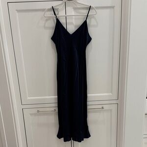 Quince 100% Washable Navy Silk Slip Dress